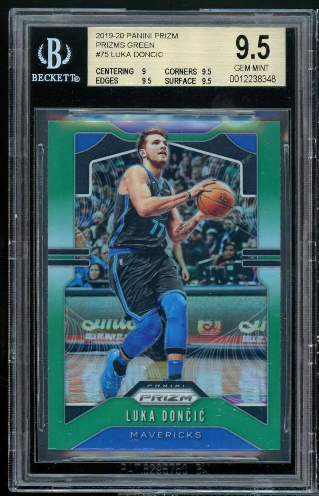 Luka Doncic Card 2019-20 Panini Prizm Prizms Green #75  9.5 (9 9.5 9.5 9.5)