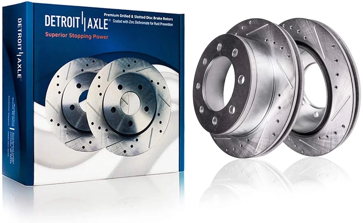 Detroit Axle - Front Brake Kit for 11-19 Chevy  Silverado Sierra 2500 3500  Drilled & Slotted Brakes Rotors Ceramic Brake Pads 2011 2012 2013 2014 2015 2016 2017 2018 2019 Replacement