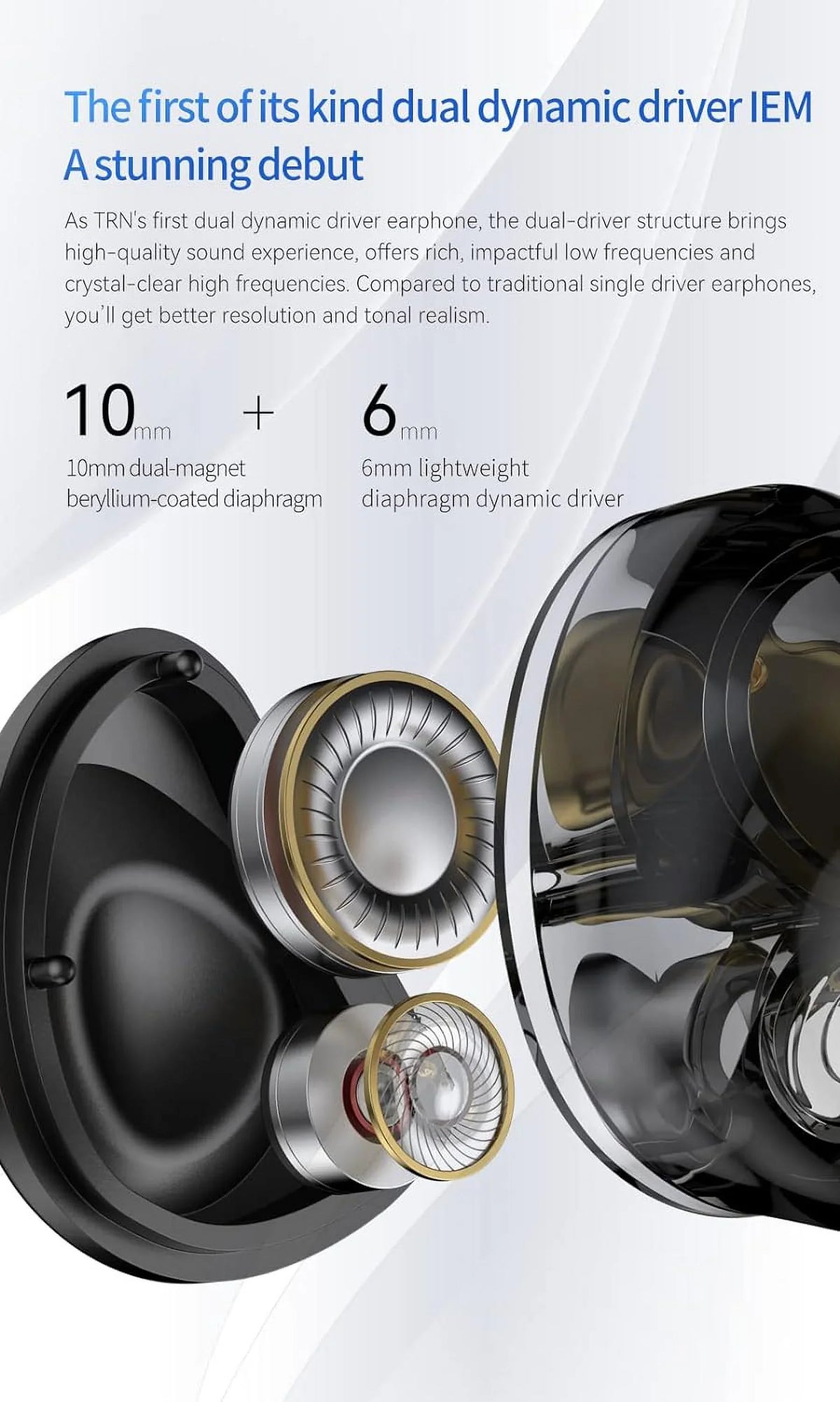 Kinboofi   in Ear Monitor Headphone, 10mm Dual Magnet Dyna Drive Earphone with 4-core Silver-Plated Copper