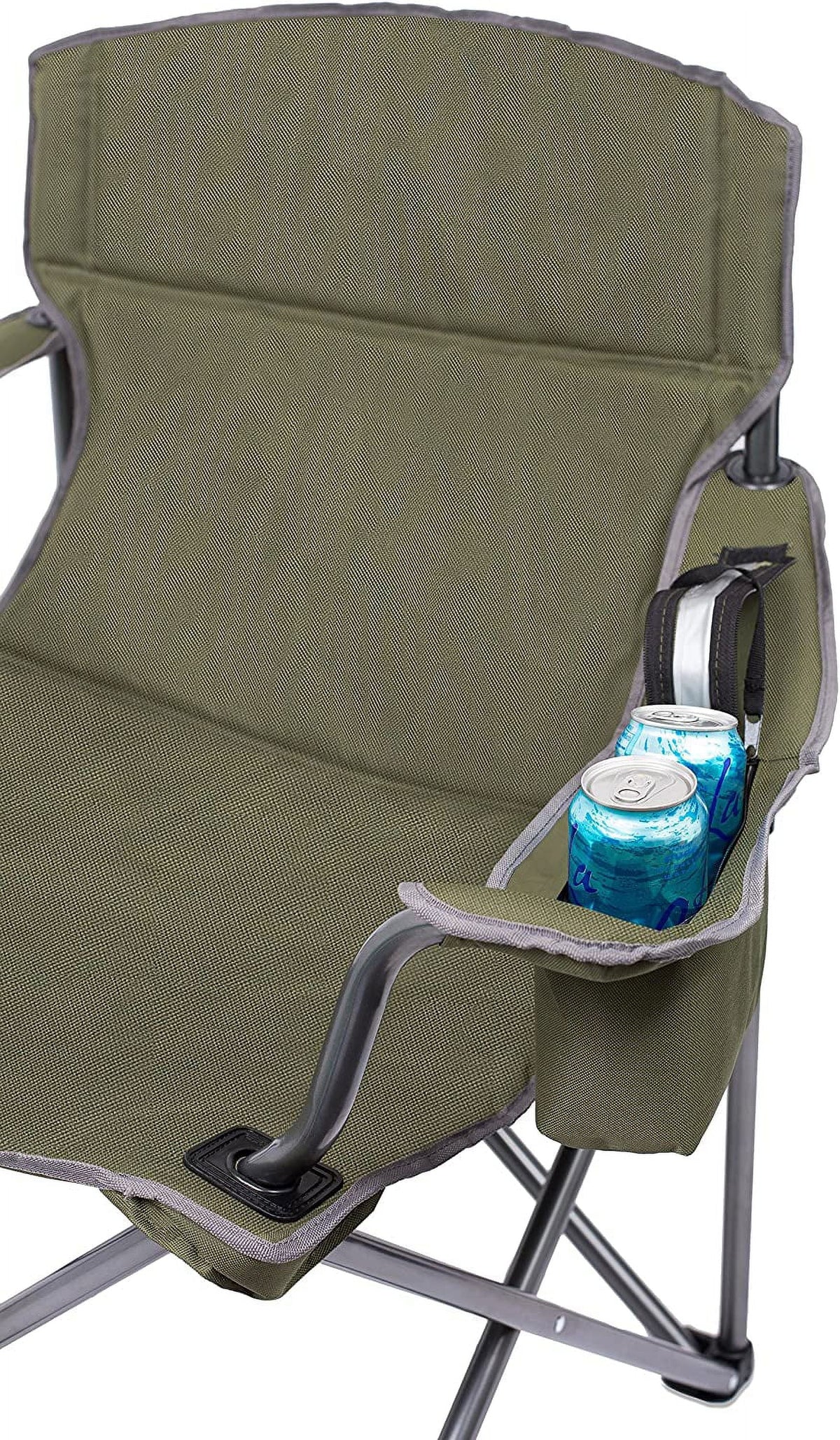 Internet's Best  Padded Camping Folding Chair - Cooler Bag - Outdoor - Green - Sports - Insulated Cup Holder - Heavy Duty - Carrying Case - Beach - Extra Wide - Quad