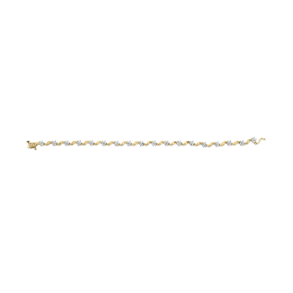 Haus of Brilliance 10k Yellow Gold 1.00 Cttw Womens Round Cut Diamond Floral -Link 7.50" Box Clasp Prong Bracelet (- Color, - Clarity)