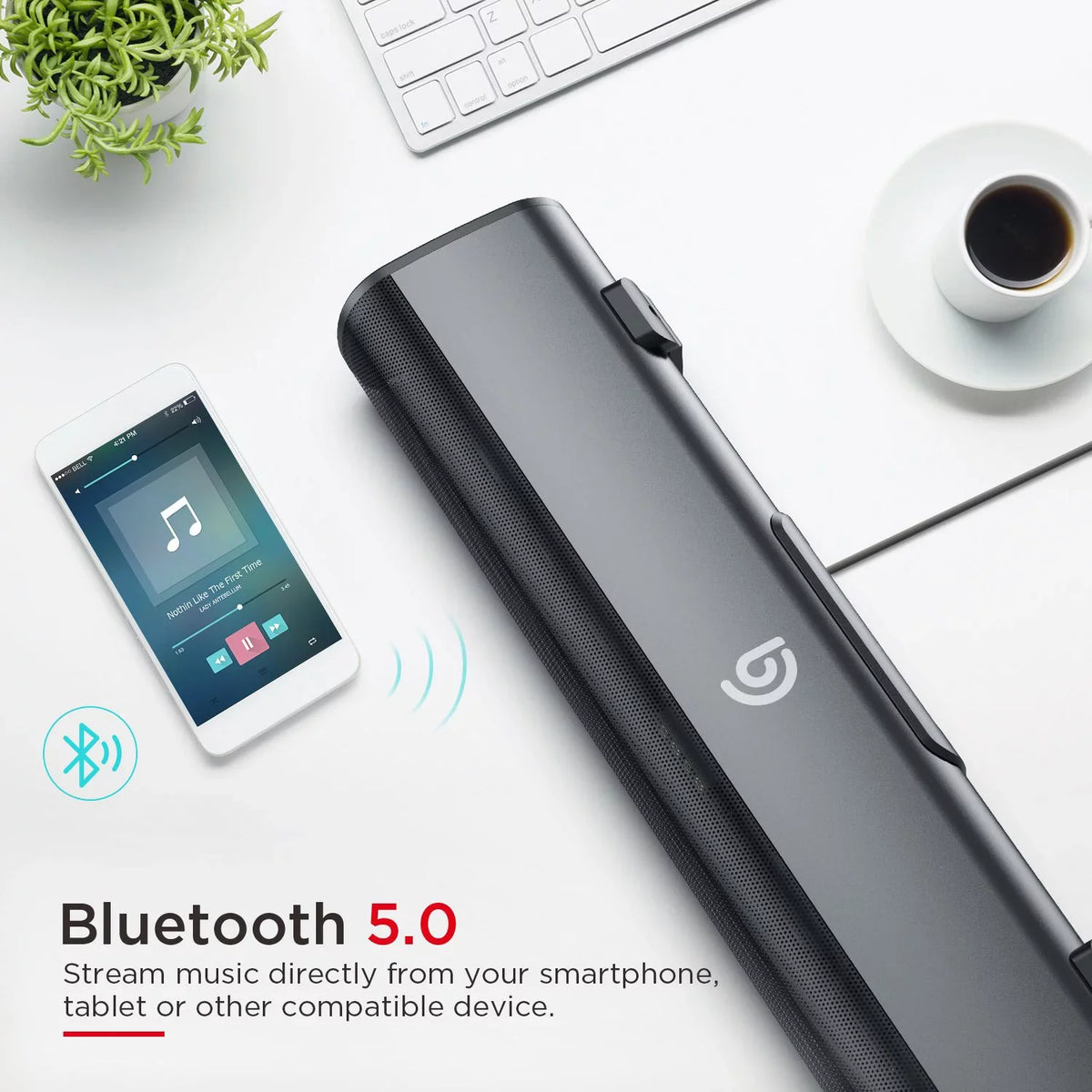 SoundBars For , Bomaker 16-Inch 2.0  Sound bar, Wireless Bluetooth 5.0 Computer Speaker, 105dB, 3D Surround Sound