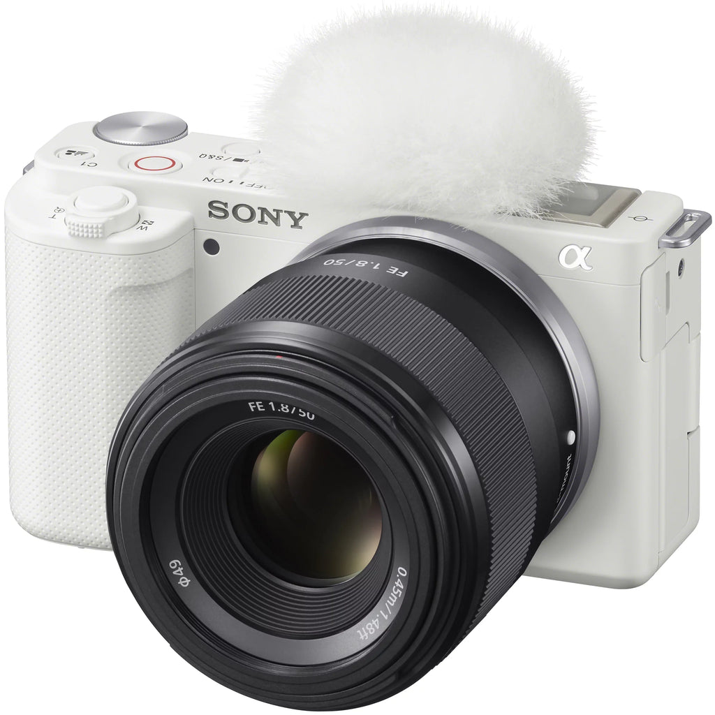 Sony - Mirrorless Alpha - Vlog Camera Body and 50mm .8 Large Aperture  Lens  -/ White Bundle with Deco Gear Case + Extra Battery + Photo Video Accessories Kit
