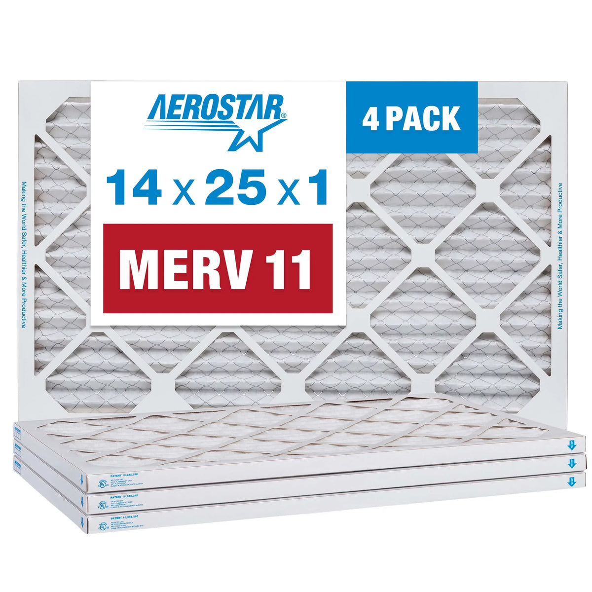 Aerostar 14x25x1  11 Pleated Air Filter,  Furnace Air Filter, 4 Pack