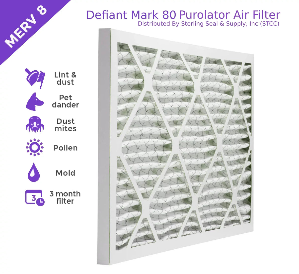 14x20x1, Purolator  Extended Surface Pleated Air Filter, Mechanical  8, (6 Pack)