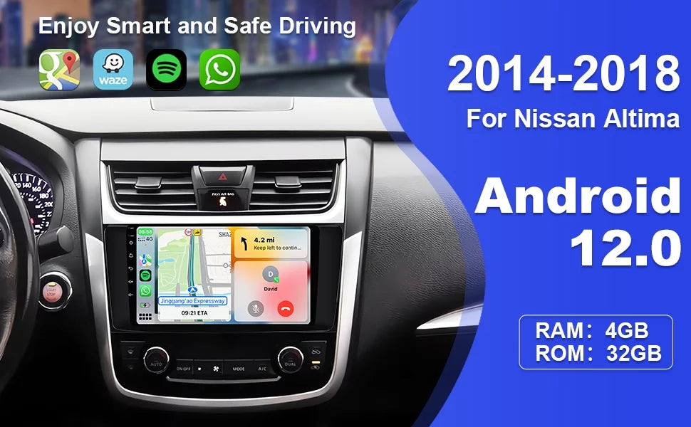 9 inches Android 12 Double Din Car Stereo for Nissan Altima 2014-2018  Touchscreen Screen Car Radio with Carplay & Android Auto Support Backup Camera   Navi  8 core(4+32G)