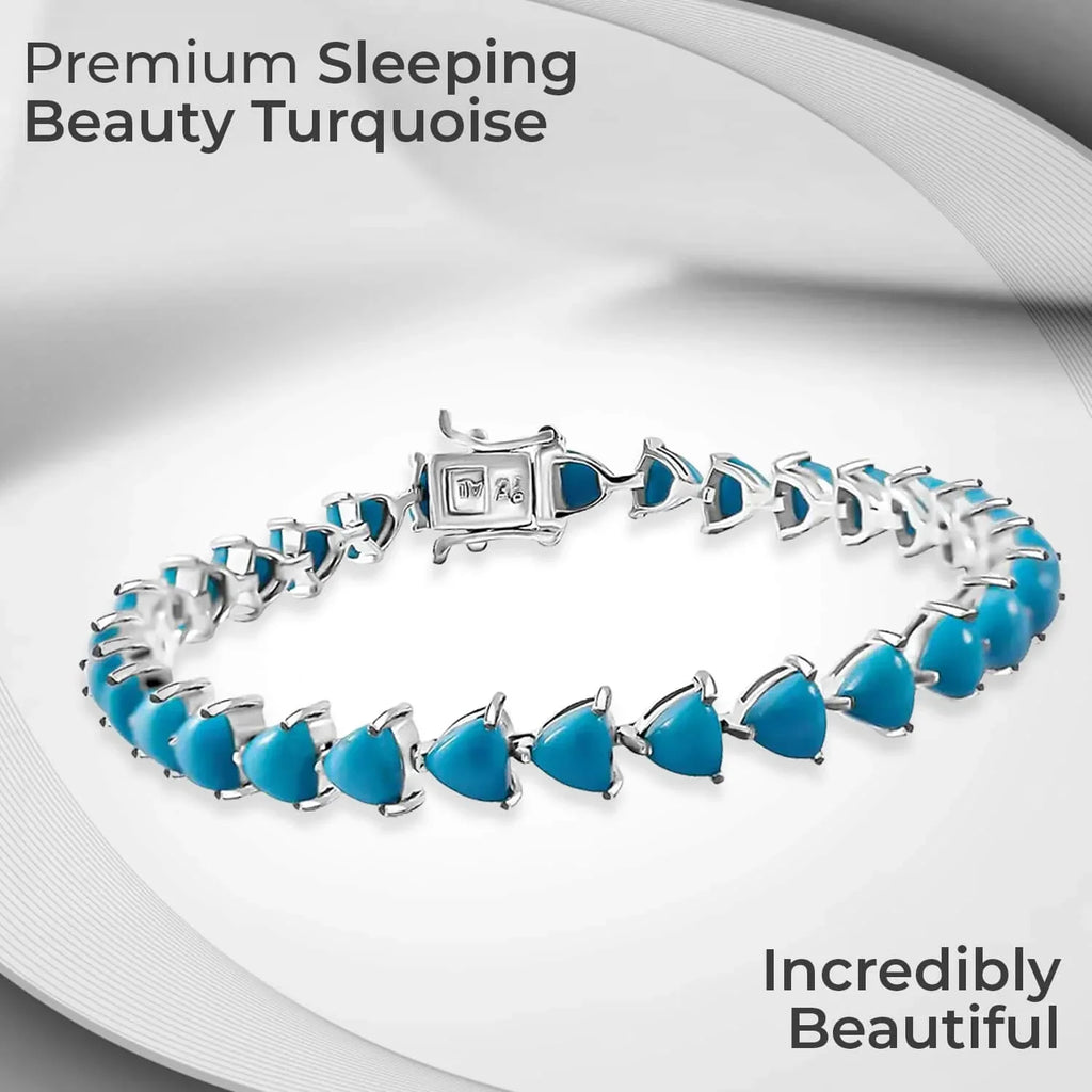 Shop  Sleeping Beauty Turquoise Trillion 925 Sterling Silver Platinum Plated Tennis Bracelet for Women Jewelry Size 7.25" Ct 10.99 Birthday Mothers Day Gifts for Mom