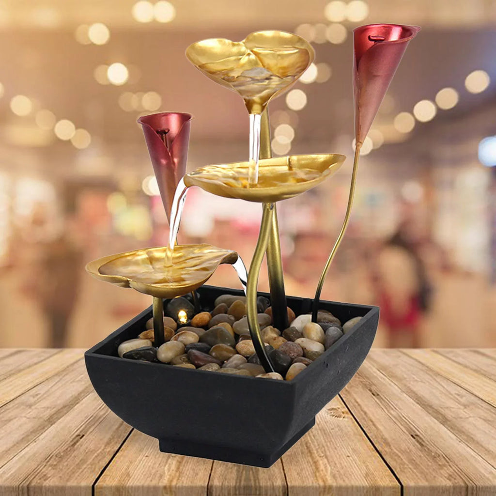 Tabletop Water Fountain Waterfall Warm Light with Circular Water  Lighted Indoor Fountain for Decoration Home Garden Farmhouse
