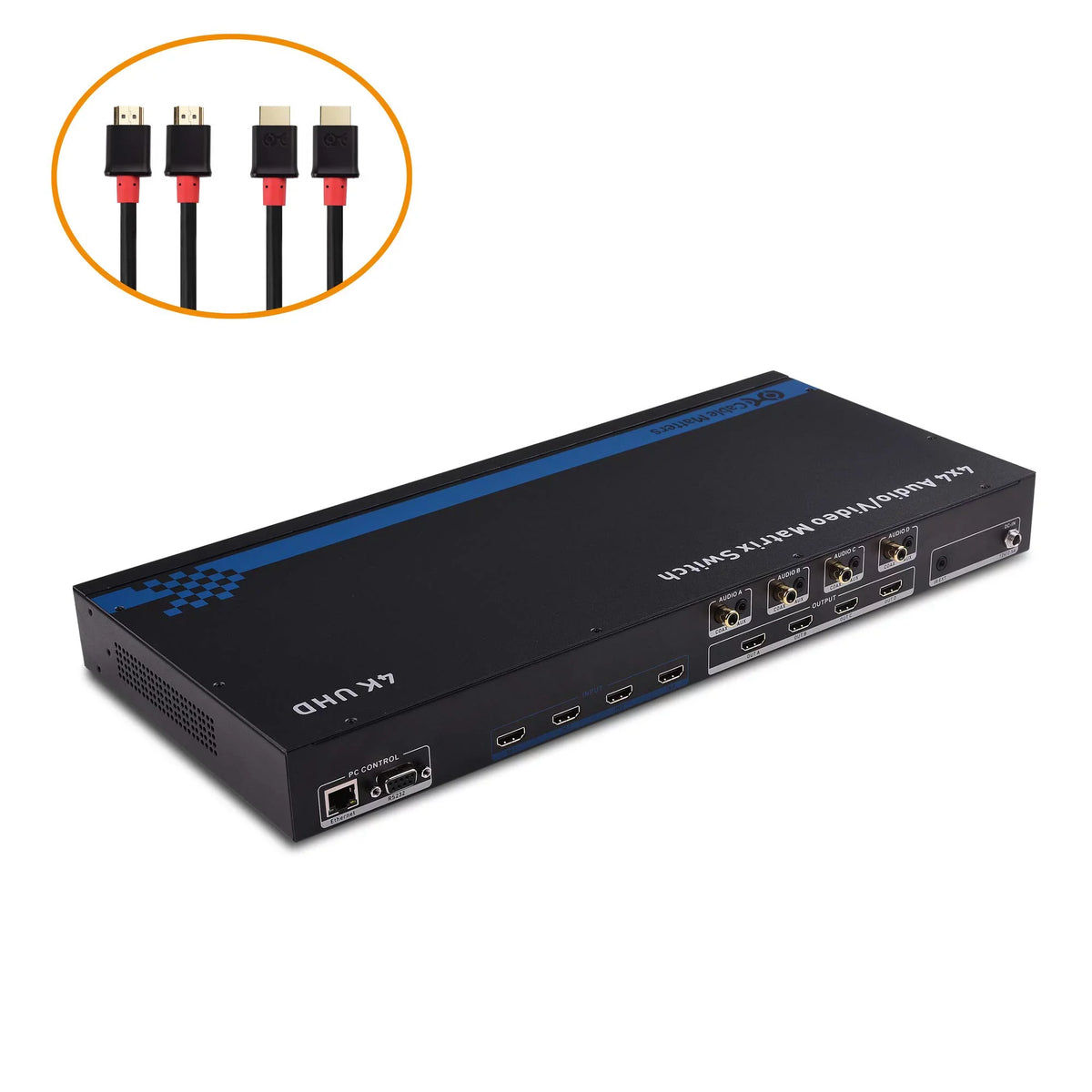 Cable Matters 4K 60Hz  Matrix Switch 4 in 4 Out with -232 and / Remote Access Configuration - Supports 18Gbps  2.0,  High Dynamic Range,  2.2, 24 Bit ,  4:4:4 Format
