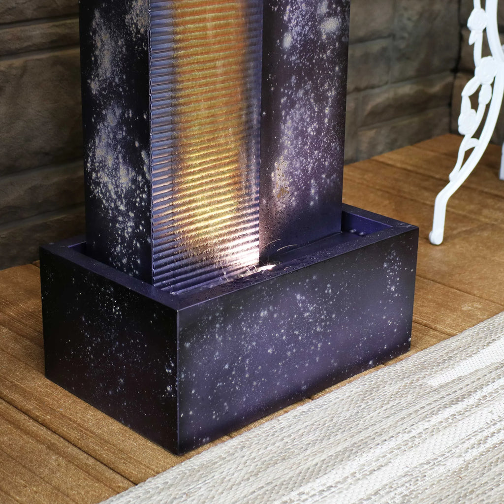 Sunnydaze Cascading Tower Outdoor Metal Fountain with  Lights - 32"