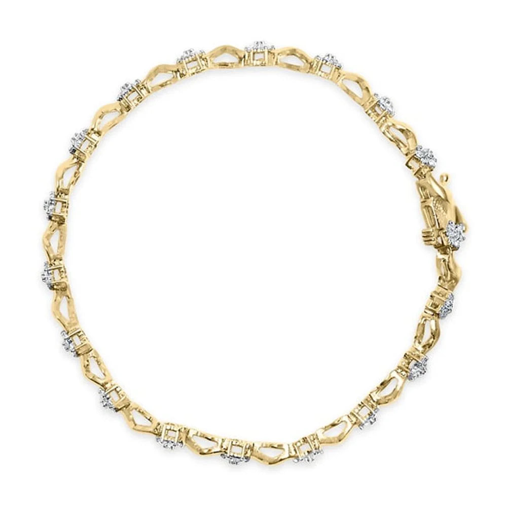 Haus of Brilliance 10k Yellow Gold 1.00 Cttw Womens Round Cut Diamond Floral -Link 7.50" Box Clasp Prong Bracelet (- Color, - Clarity)