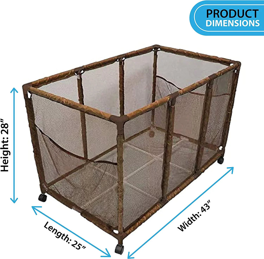 Essentially Yours Pool Noodles Holder, Toys, Balls, Floats and Equipment Mesh Rolling Storage Organizer Bin, Kids Height, Large, (43"  x 25"  x 28" ), Brown Style 563009