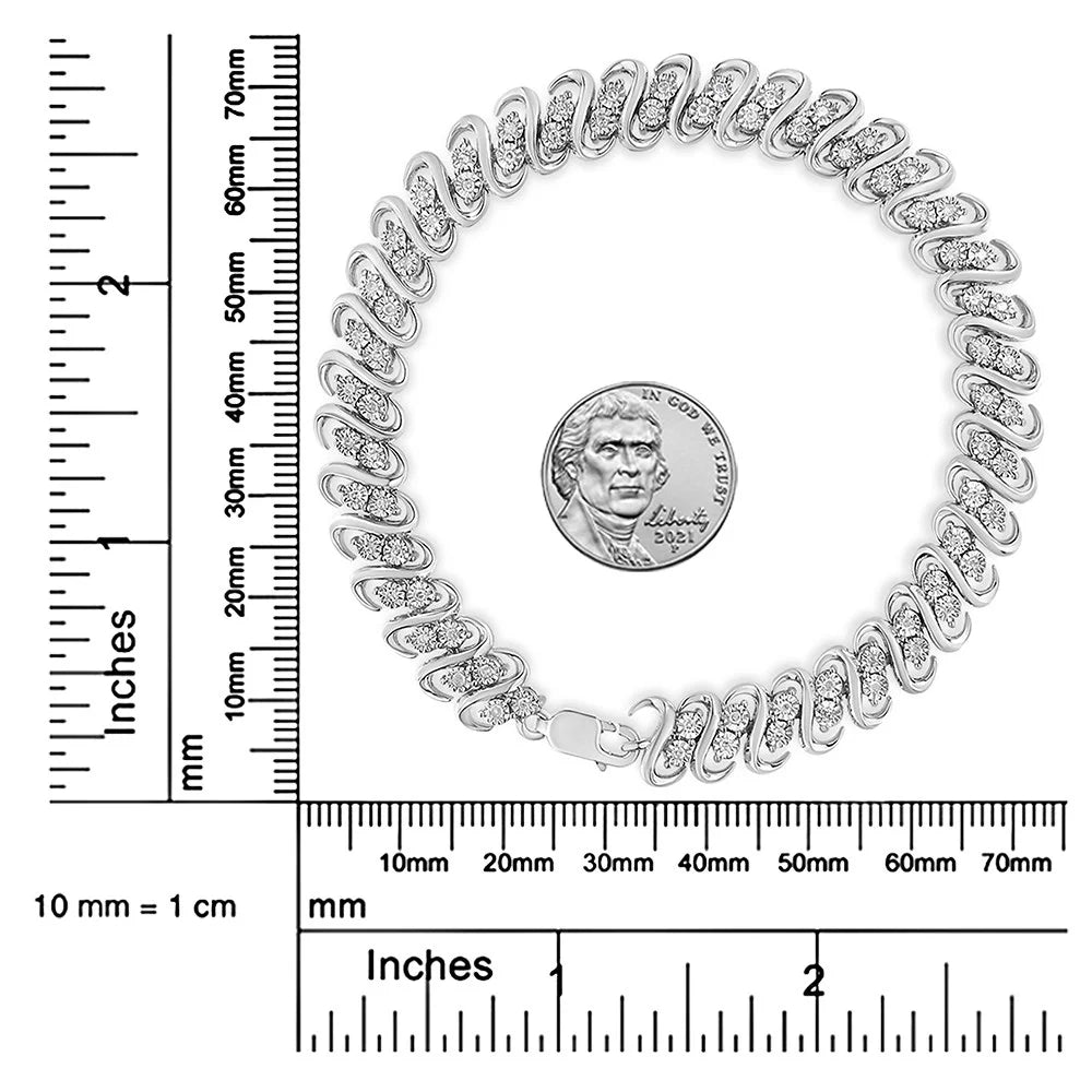 .925 Sterling 1/2 Cttw Diamond Double Row -Link Bracelet (- Color, - Clarity) - 7.25" Inches