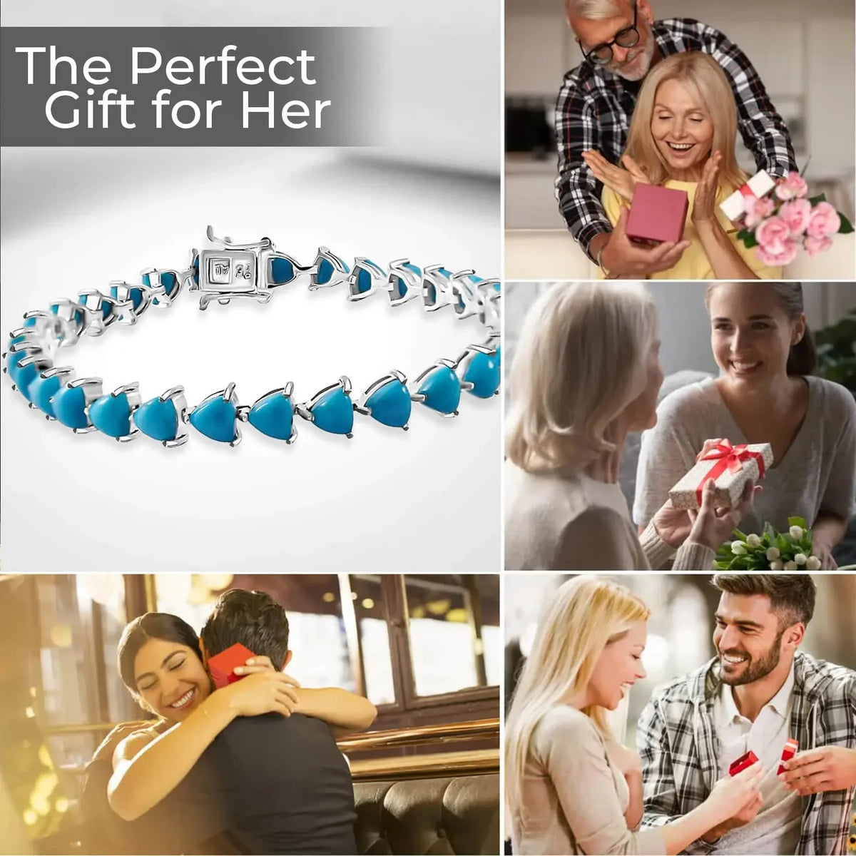 Shop  Sleeping Beauty Turquoise Trillion 925 Sterling Silver Platinum Plated Tennis Bracelet for Women Jewelry Size 7.25" Ct 10.99 Birthday Mothers Day Gifts for Mom