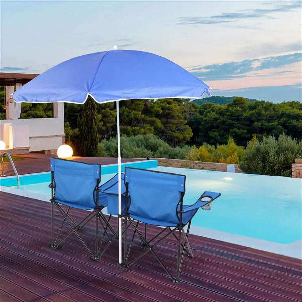Double Outdoor Folding Beach Chair, High Strength Camping Chair with Mini Table Beverage Holder Carrying Bag, for Beach Patio Pool Park Outdoor Portable Camping Chair, Blue