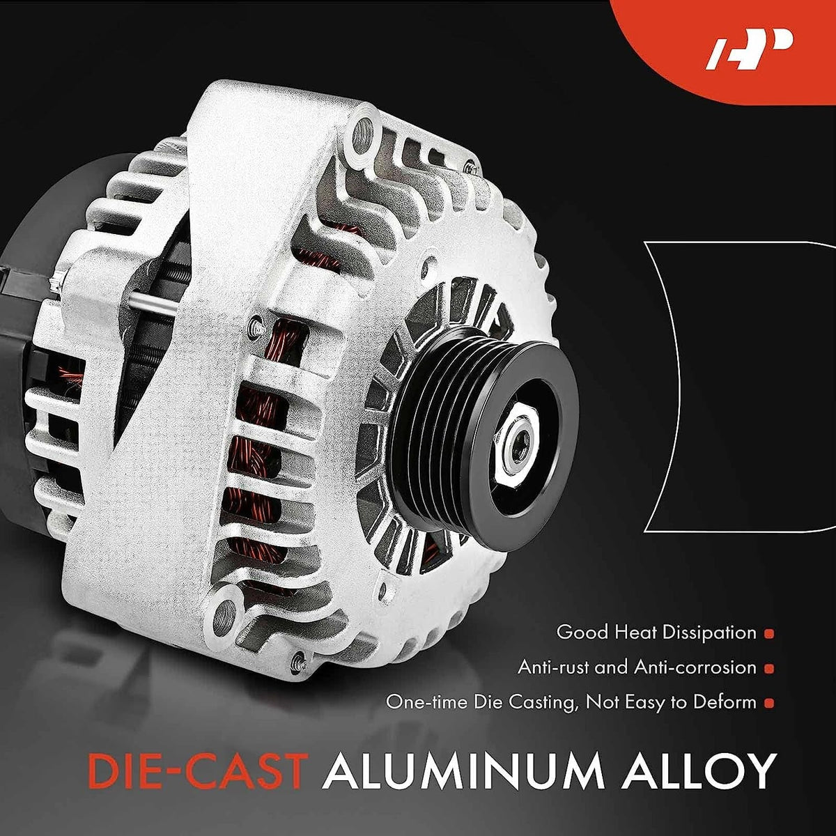 '-Premium Alternator Compatible with Isuzu Trooper 2000-2002 & Acura  1999,  3.5L, 90Amp 12Volt  6-Groove Clutch Pulley