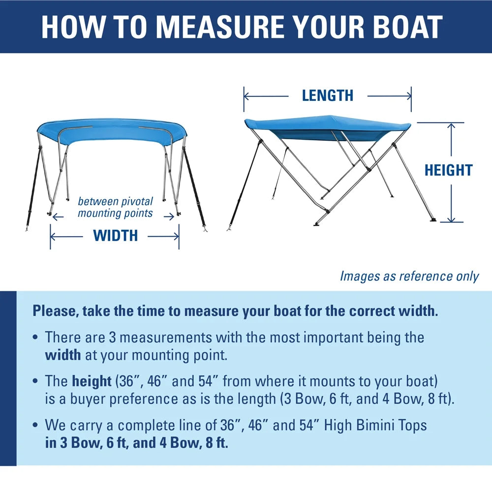Bimini Top Boat Cover 46" High 3 Bow 6' ft.  x 73" - 78"  Solution Dye