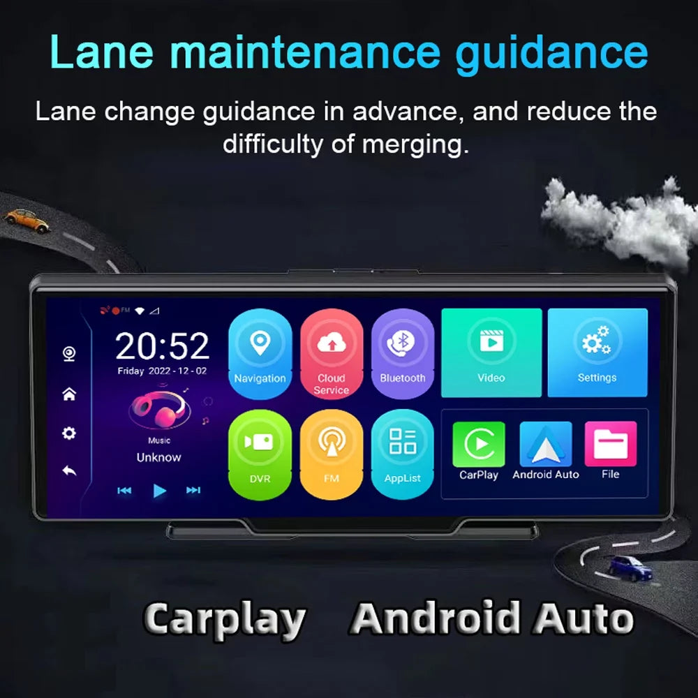 Tomshoo Multi-language Dual Lens Car Video Recorder Auto Dash Cam Car Recorder Night Viewing 10.26in  170 Degree Wide Angle Car Global Positioning System Navigation