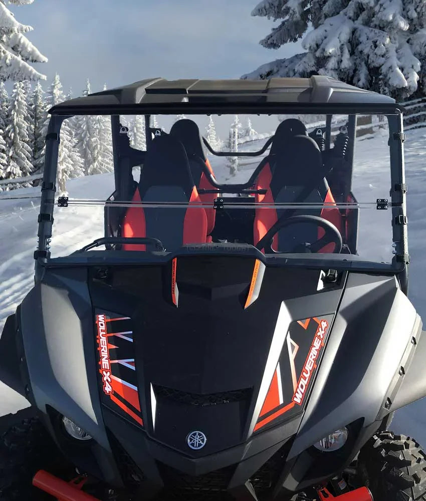 Clearly Tough Yamaha Wolverine  /  Full Folding Windshield (2020 and older) -  - Extreme Versatility! Premium polycarbonate w/Hard Coat. Made in America!