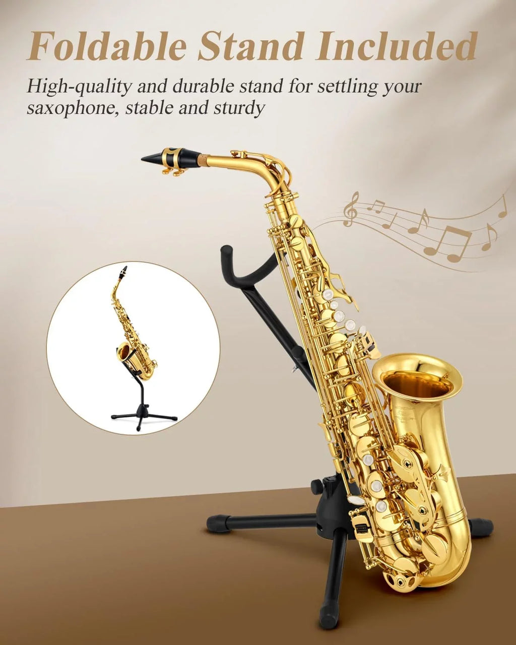 Eastar Alto Saxophone with Stand  Flat Gold Lacquer Student Beginner Sax Full Kit School Band Orchestra Instruments -
