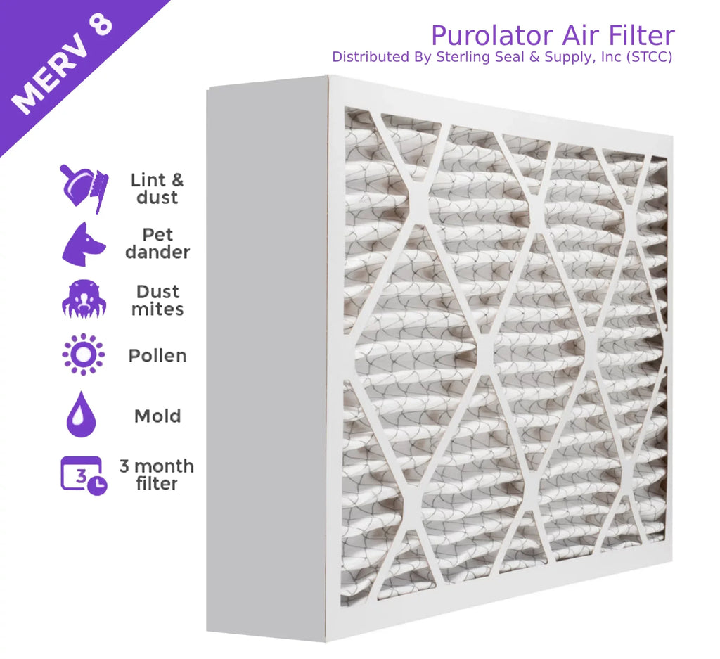 16x20x4, Purolator  Extended Surface Pleated Air Filter, Mechanical  8, (3 Pack)