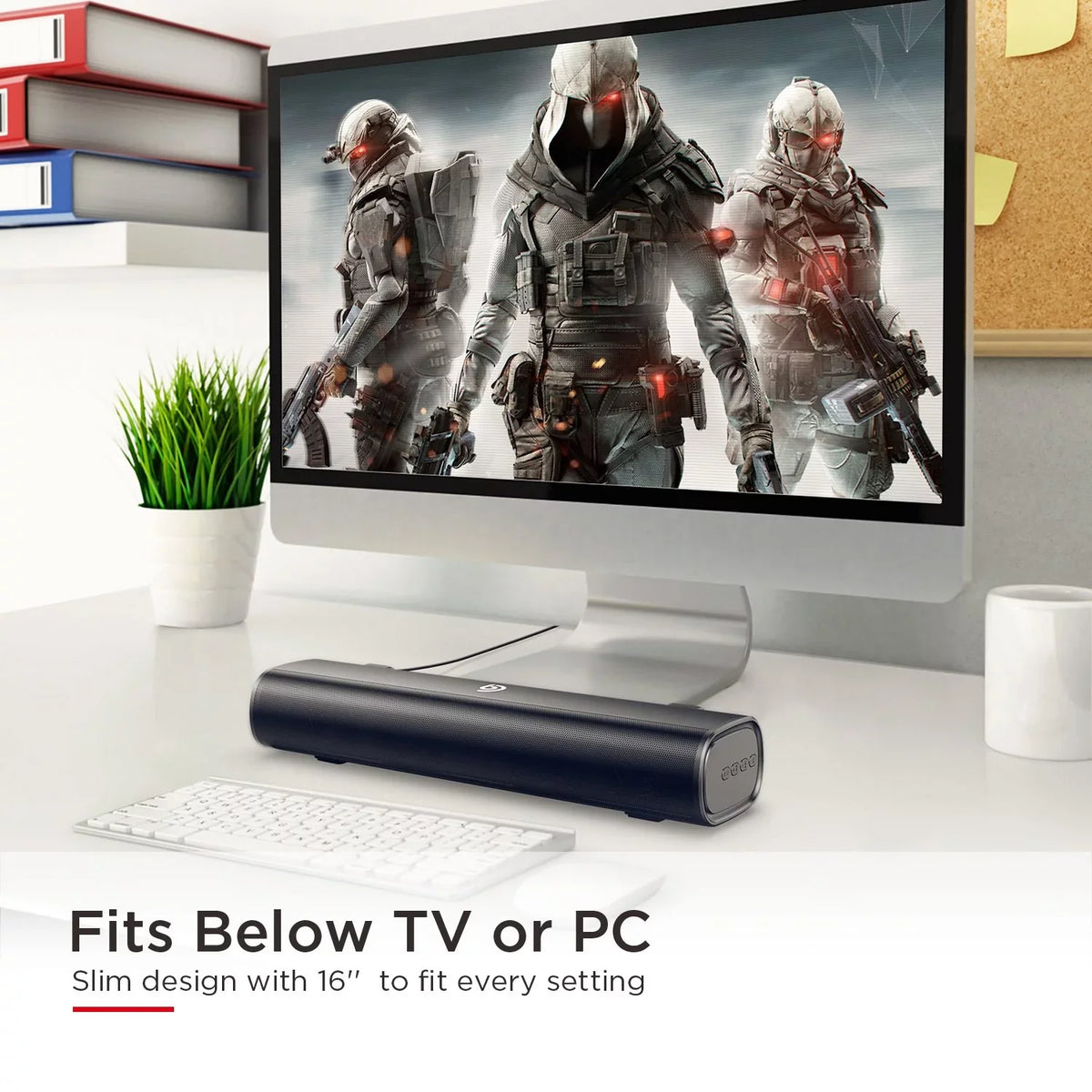SoundBars For , Bomaker 16-Inch 2.0  Sound bar, Wireless Bluetooth 5.0 Computer Speaker, 105dB, 3D Surround Sound