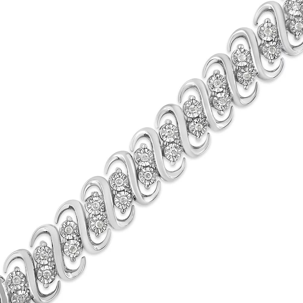 .925 Sterling 1/2 Cttw Diamond Double Row -Link Bracelet (- Color, - Clarity) - 7.25" Inches