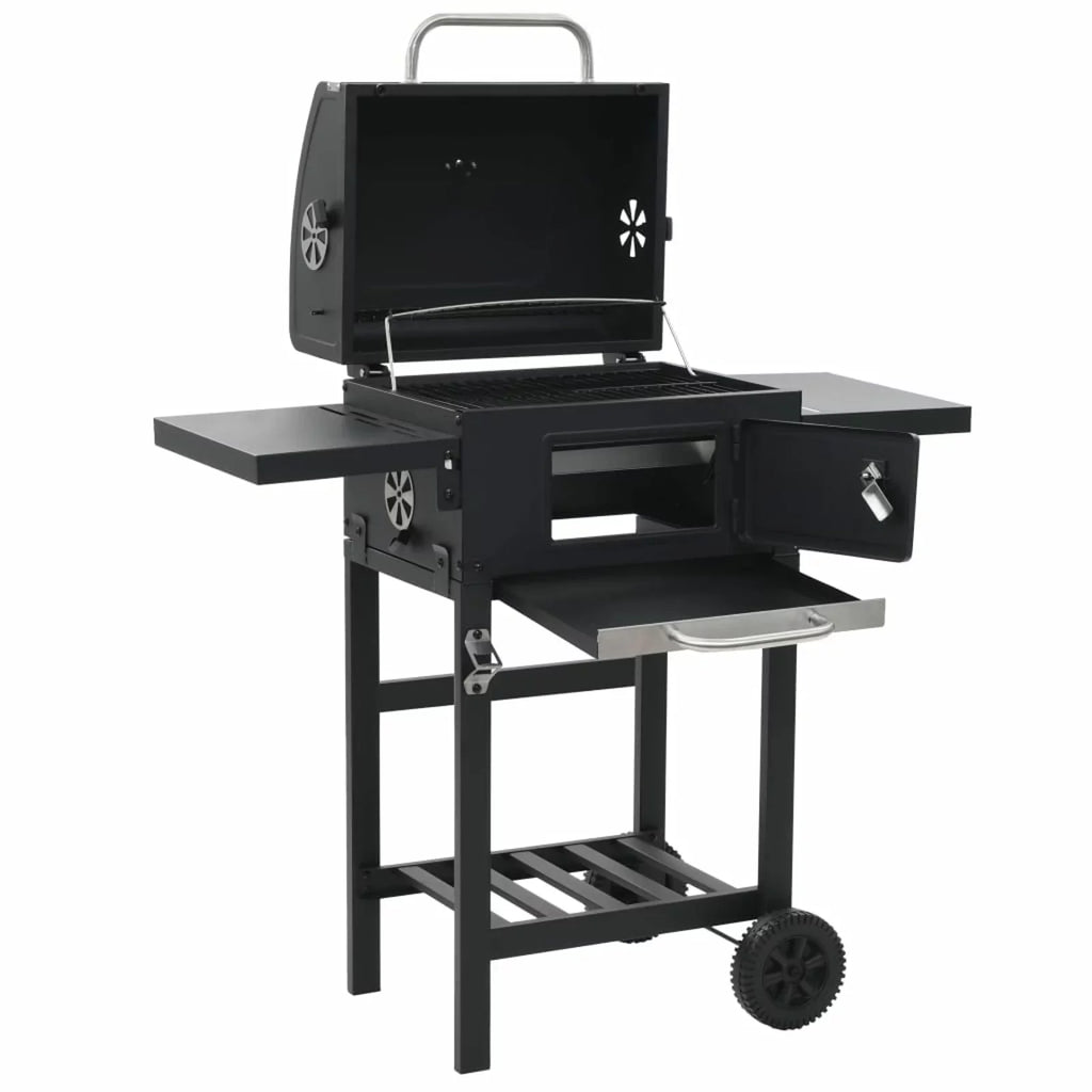 Charcoal-Fueled  Grill with Bottom Shelf Black