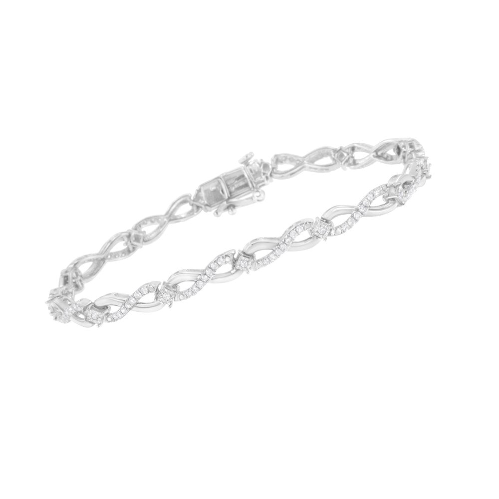 .925 Sterling Silver 1.0 Cttw Prong Set Diamond Infinity Link Bracelet (- Color, - Clarity) - 7.25"