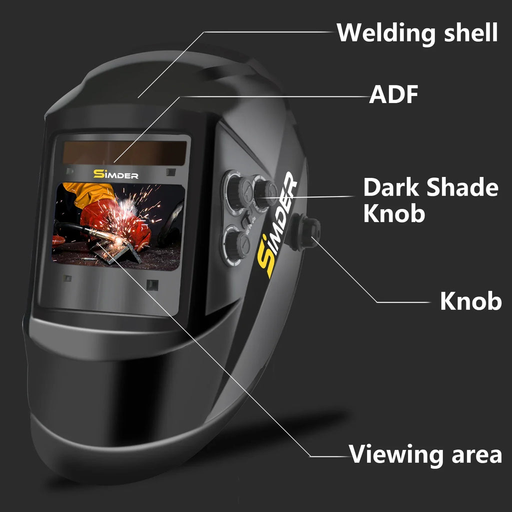 SSimder Auto Darkening True Color Solar Power Large Viewing Screen Welding Helmet -800 , 4 Arc Sensor Wide Shade 4/5-9/9-13 for   Arc Weld Grinding Welder Mask