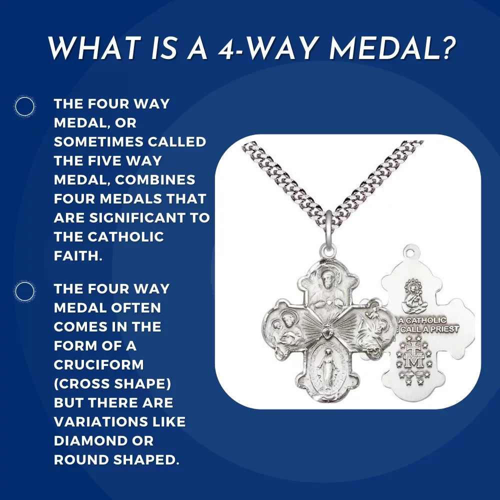 Extel Large 14kt Gold Filled Traditional Catholic 5-Way Cross Cruciform Medal with Miraculous Medal, St. Joseph, St. Christopher and Sacred Heart, Made in