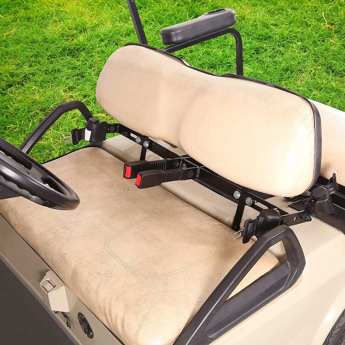 10L0L Golf Cart Seat Belts & Bracket Kit for Yamaha  Club Car 4 Seater Cart, Black