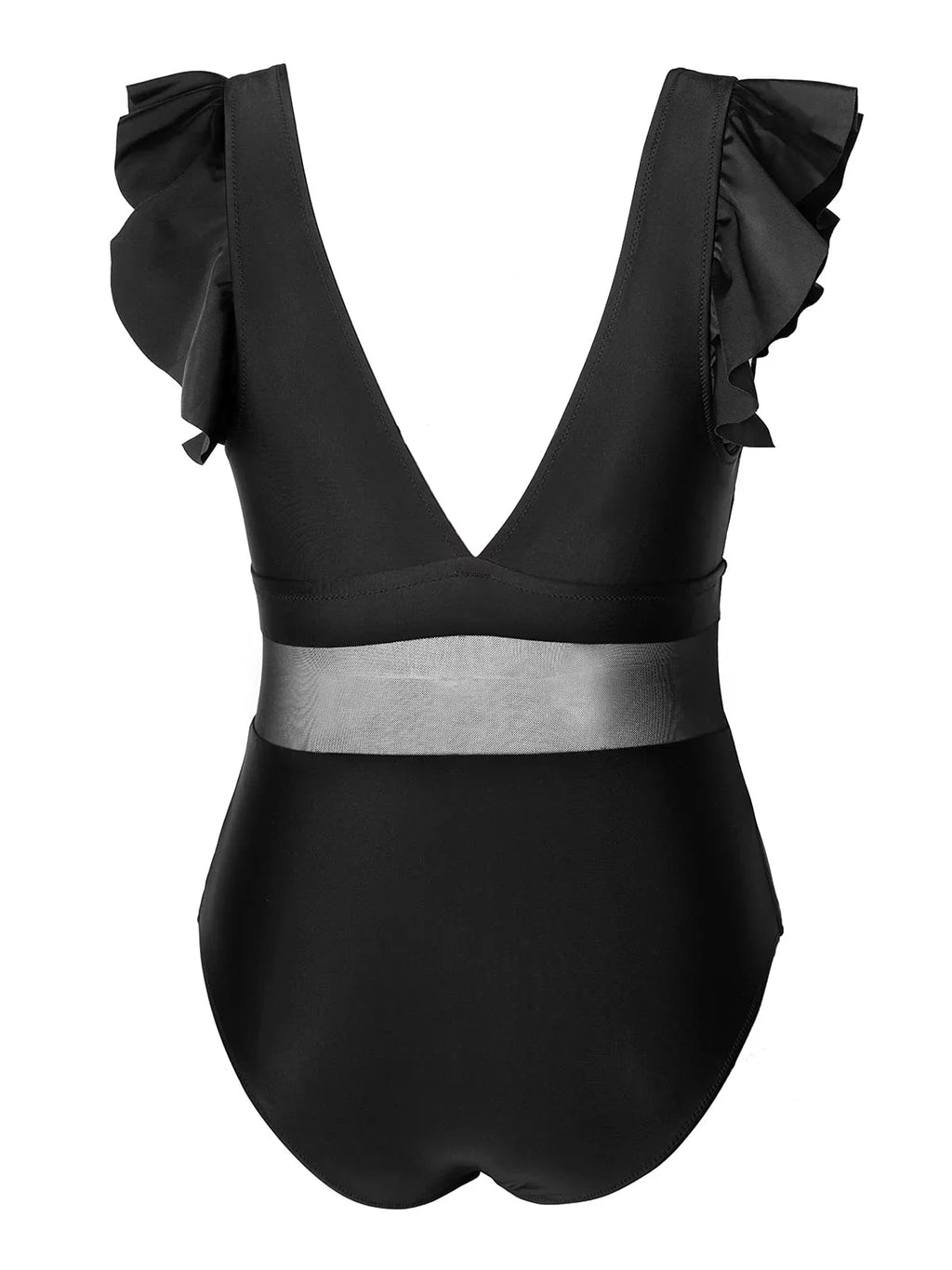 Cupshe Women's Plus Size One Piece Black  Neck Ruffle Mesh Bathing Suit,