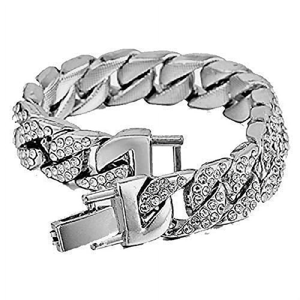 Charles Raymond Big Bling Watch Inspired by Hip Hop - Mens Iced Out Timepiece - Faux Chrono Eyes - Diamond Rhinestones on Blast -  (Silver Rubber Cuban)