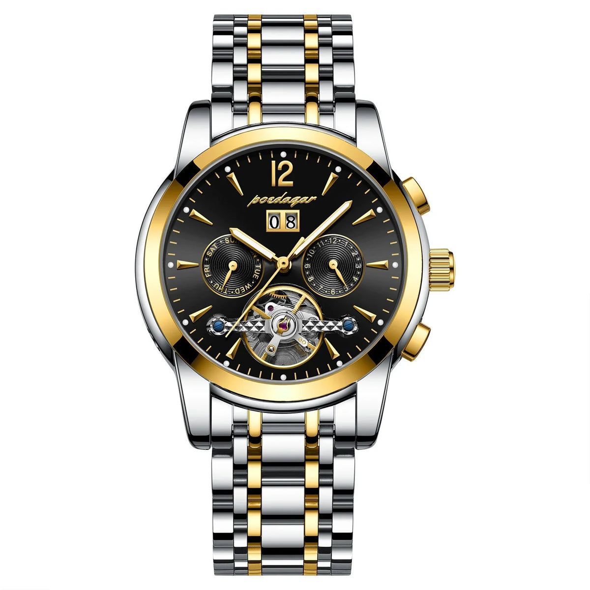Automatic Mechanical Luxury Wristwatch Tourbillon Waterproof Date&Week Stainless Steel Men Watch Relogio Masculino+box