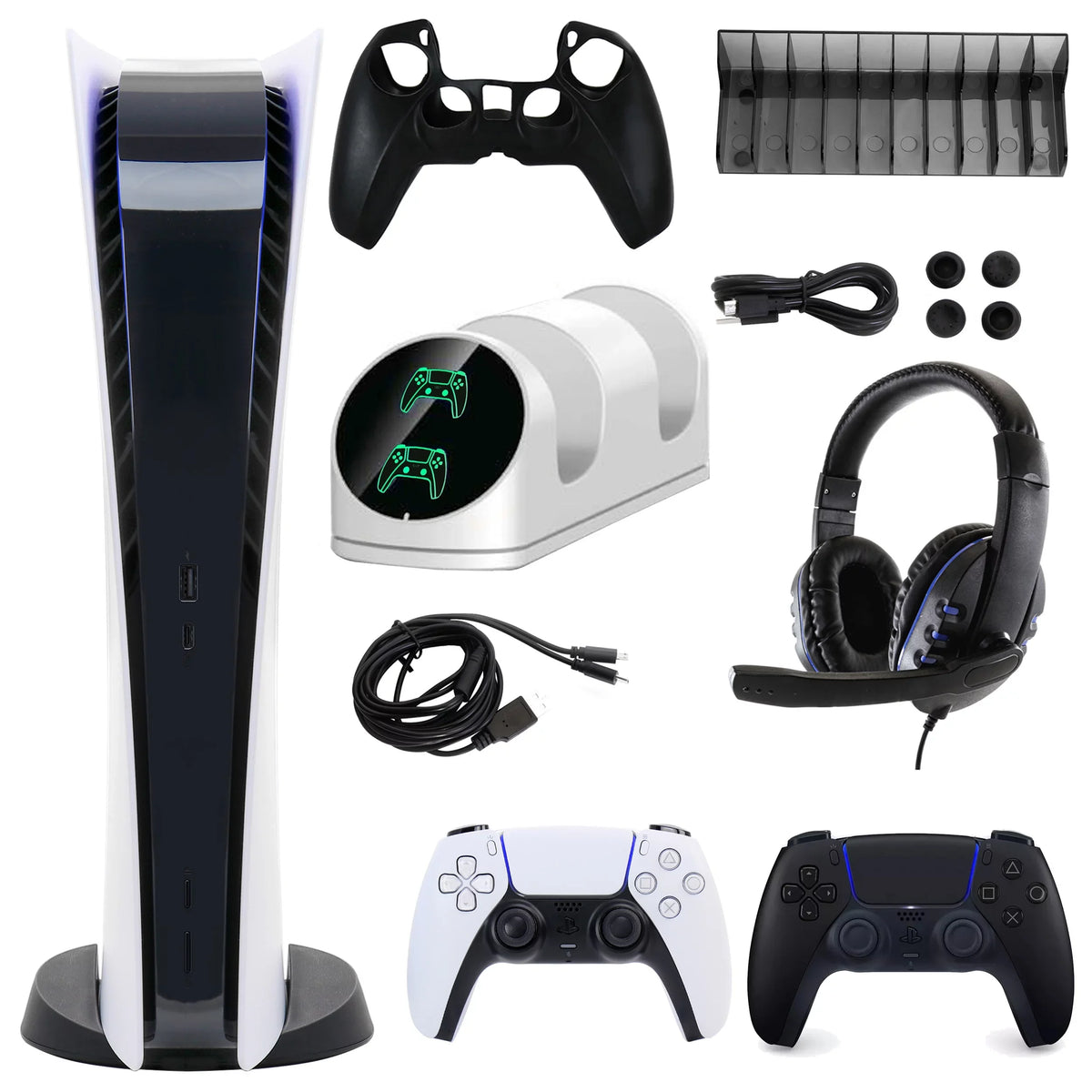 Sony PlayStation 5 Digital Console with Extra Black Dualsense Controller and Accessories Kit (, PlayStation Digital Version)