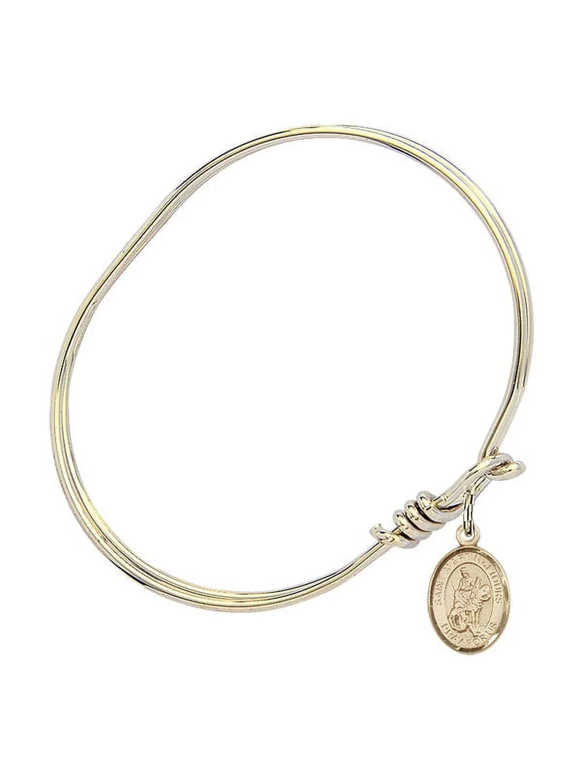 5 3/4 inch Oval Eye Hook Bangle Bracelet w/ St. Martin of Tours in Gold-Filled
