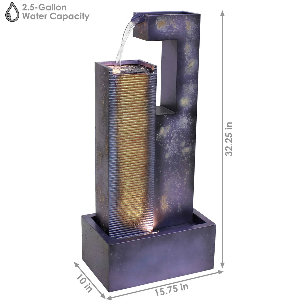 Sunnydaze Cascading Tower Outdoor Metal Fountain with  Lights - 32"