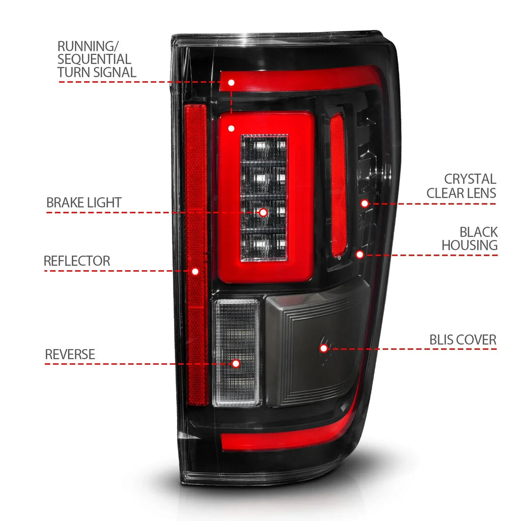 21-23 Ford -150  Taillights Seq. Signal w/ Cover - Black Housing Fits select: 2022  , 2021