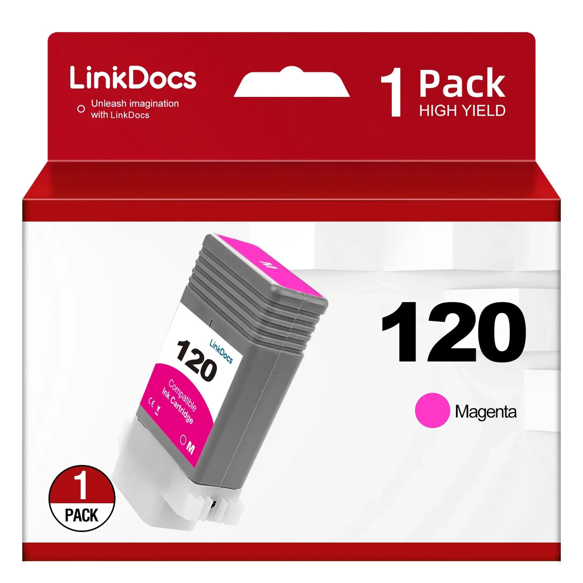 LinkDocs Compatible  -120 Magenta Ink Cartridges (130ml) Replacement for Canon  -120 -120M Work for Canon ImagePROGRAF  -200 -205 -300 -305 and -200 -300 Printer