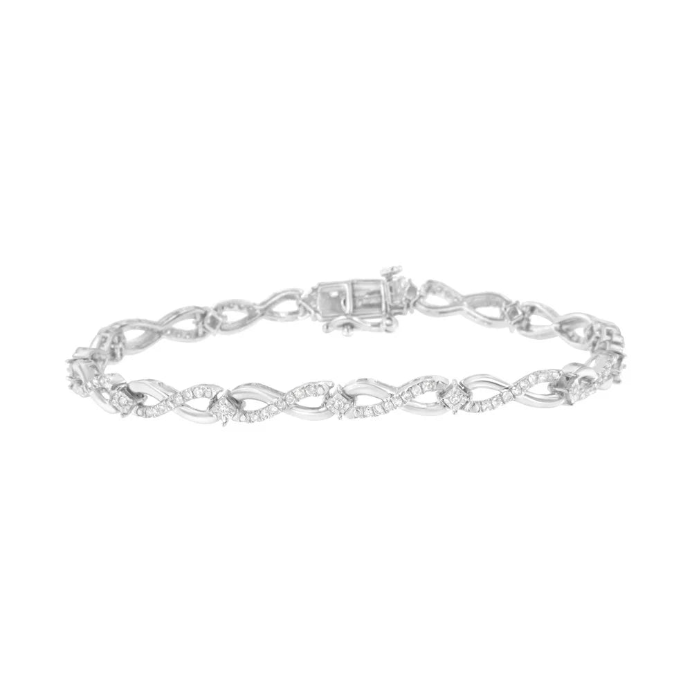 .925 Sterling Silver 1.0 Cttw Prong Set Diamond Infinity Link Bracelet (- Color, - Clarity) - 7.25"