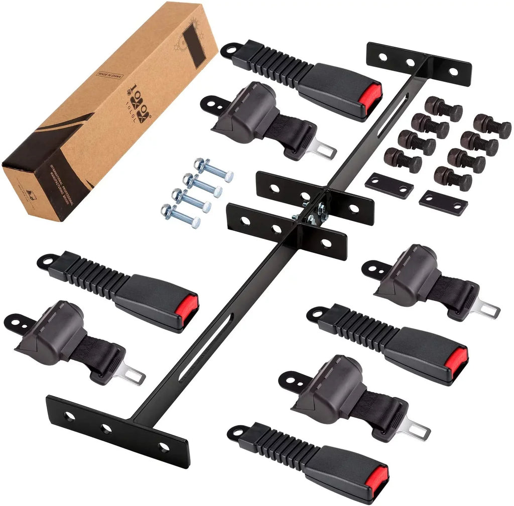 10L0L Golf Cart Seat Belts & Bracket Kit for Yamaha  Club Car 4 Seater Cart, Black