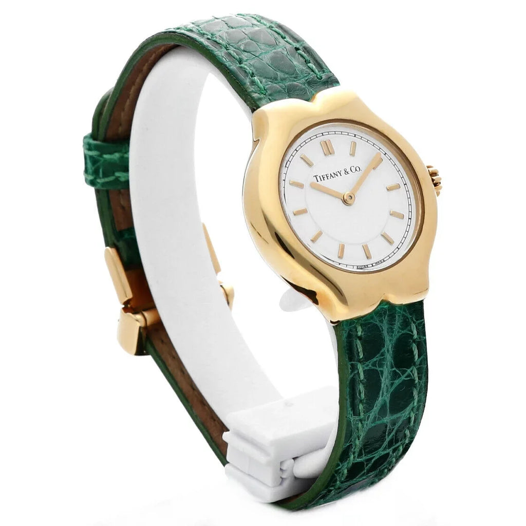 Tiffany&amp;Co Tesoro  18k Yellow Gold Case White Dial Leather Ladies Watch