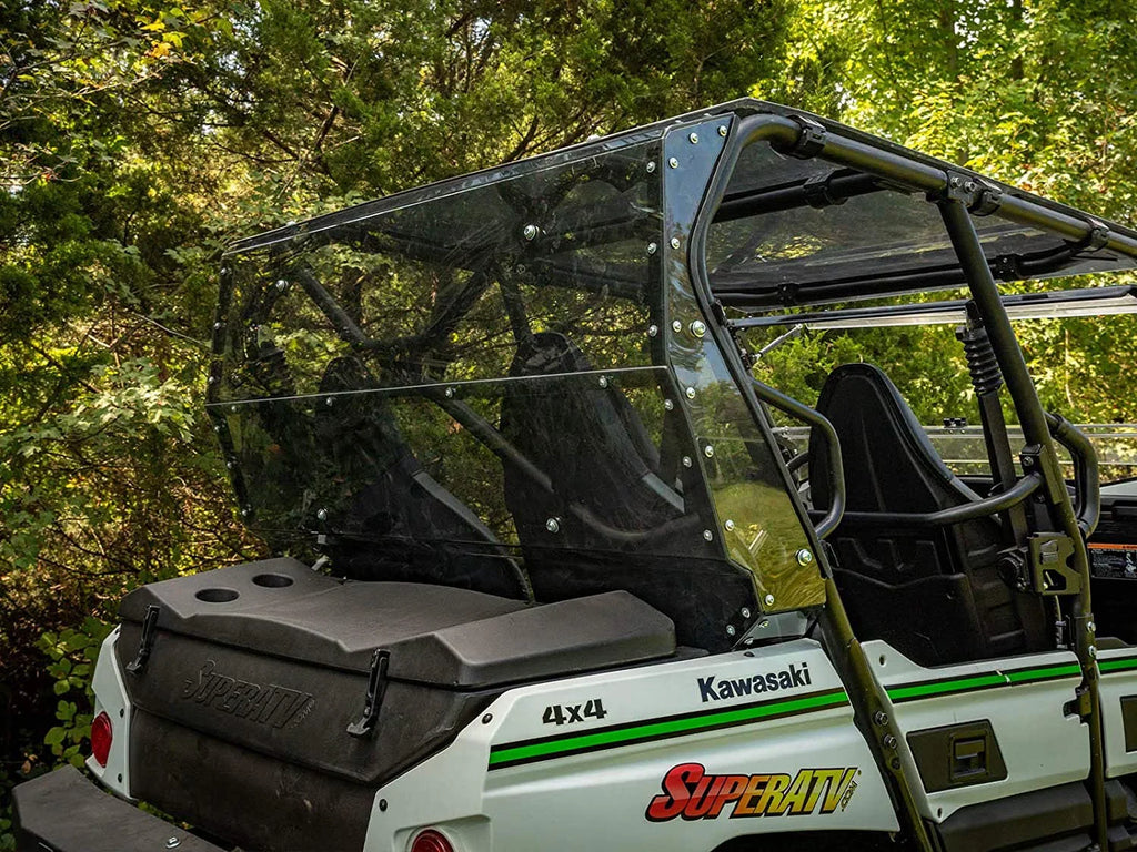 SuperATV Heavy Duty Rear Windshield for 2014+ Kawasaki Teryx 4 800 / 2021+ Teryx 4  1/4" Thick Lightly Tinted Polycarbonate 250x Stronger Than Glass Protects You From Flying Debris Made in !