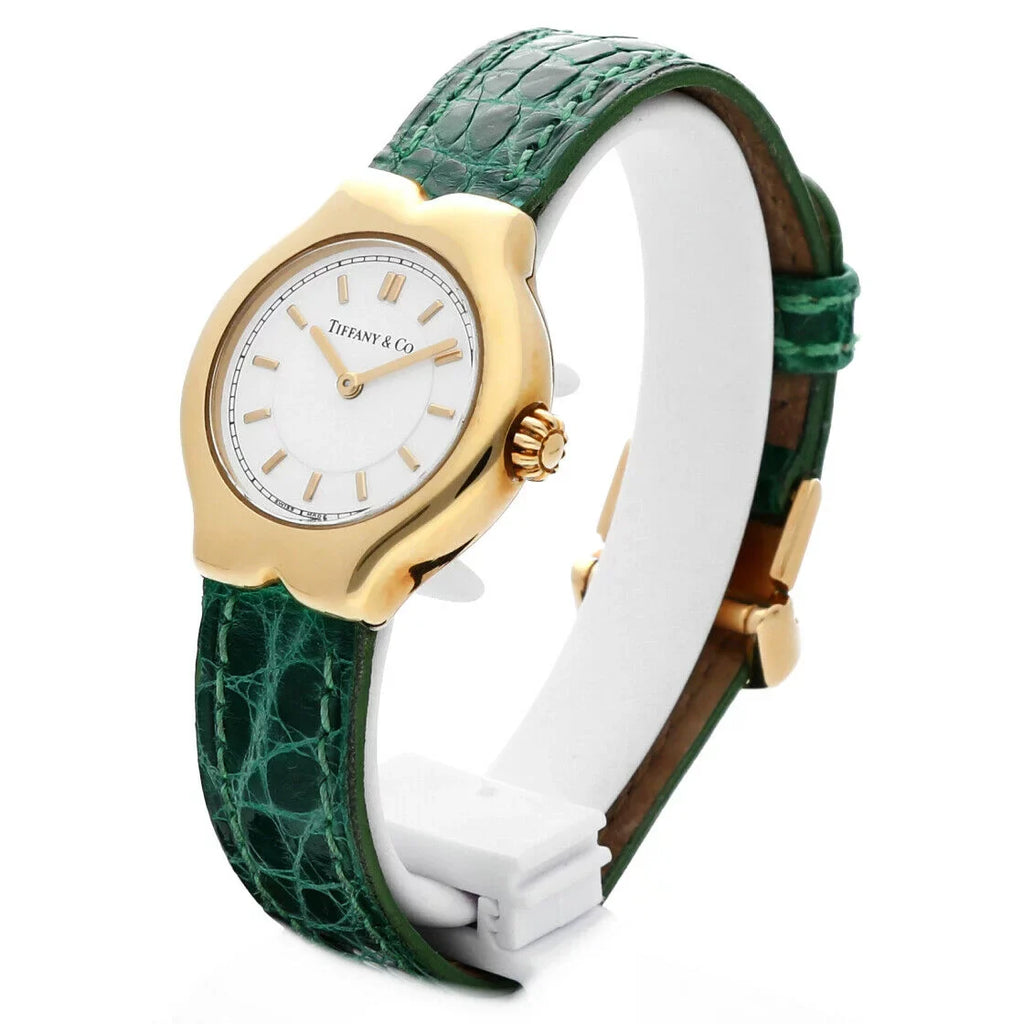 Tiffany&amp;Co Tesoro  18k Yellow Gold Case White Dial Leather Ladies Watch