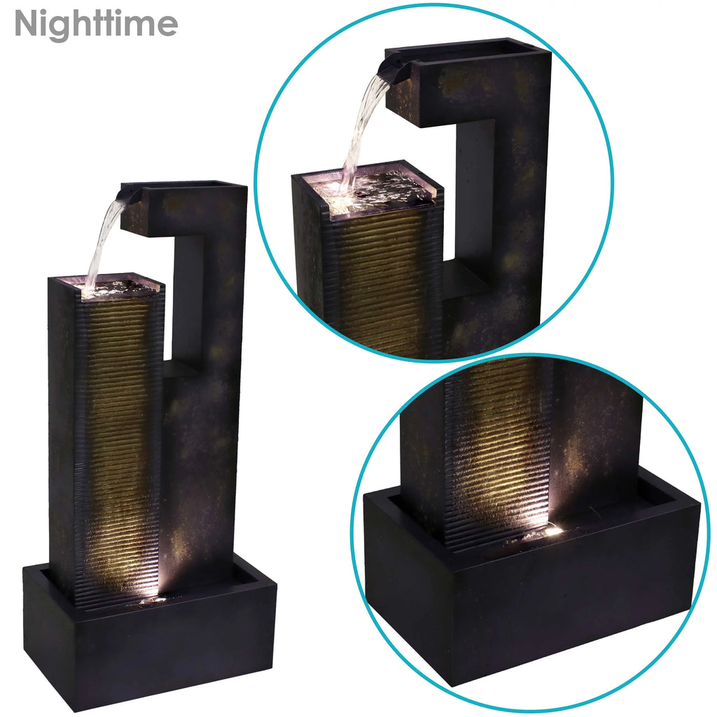Sunnydaze Cascading Tower Outdoor Metal Fountain with  Lights - 32"