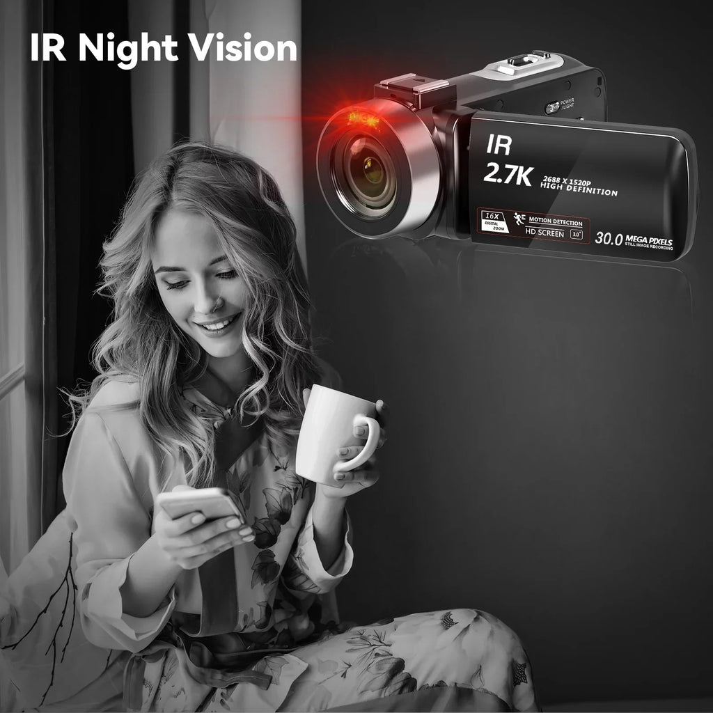 Video Camera for Youtube Camcorder Night Vision Film Camera Full  2.7K 30FPS 30.0   Vlogging Digital Camera, 2 Batteries, Remote
