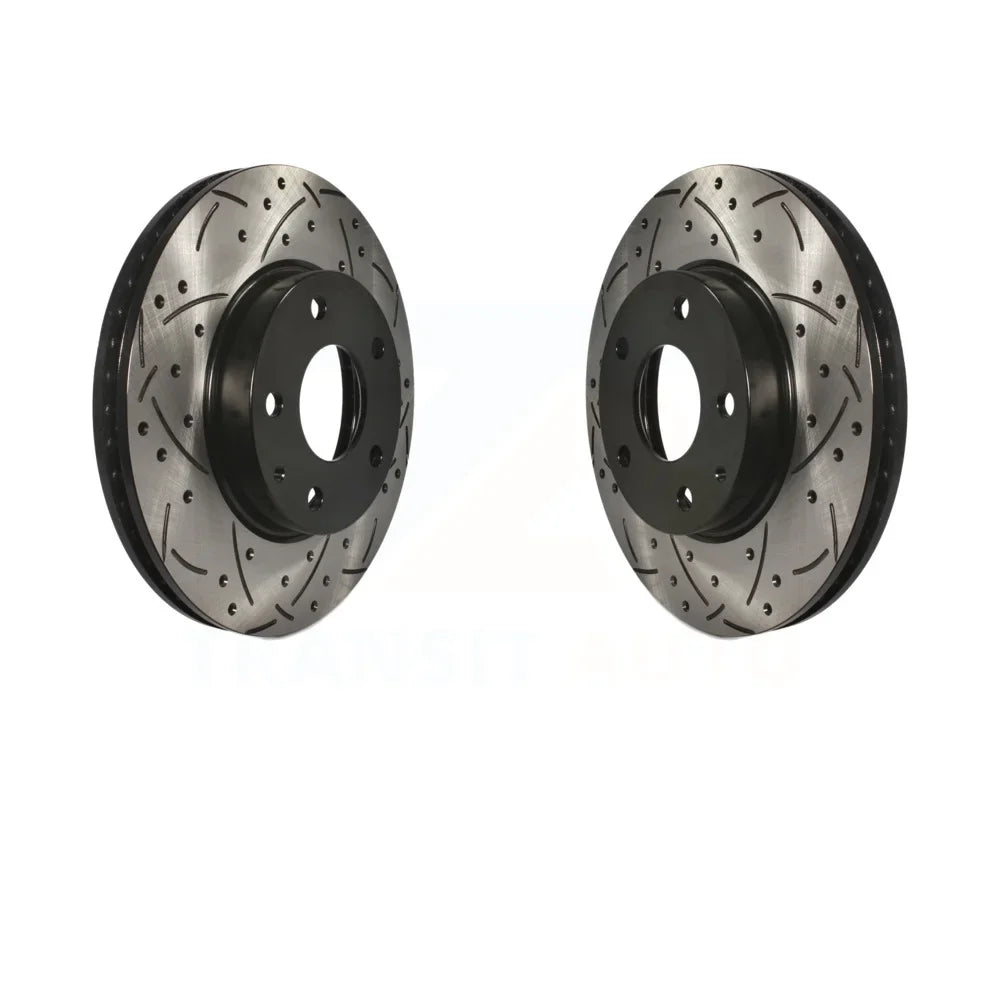Front Coated Drilled Slotted Disc Brake Rotors Pair For Mazda 3 -3 Sport -100095