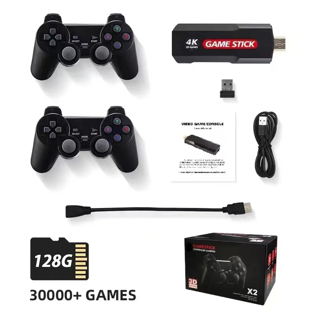 Upgrade Wireless Retro Games Console,  Plus Game Stick Retro Console Double Wireless Controller,30000+ Games,128GB