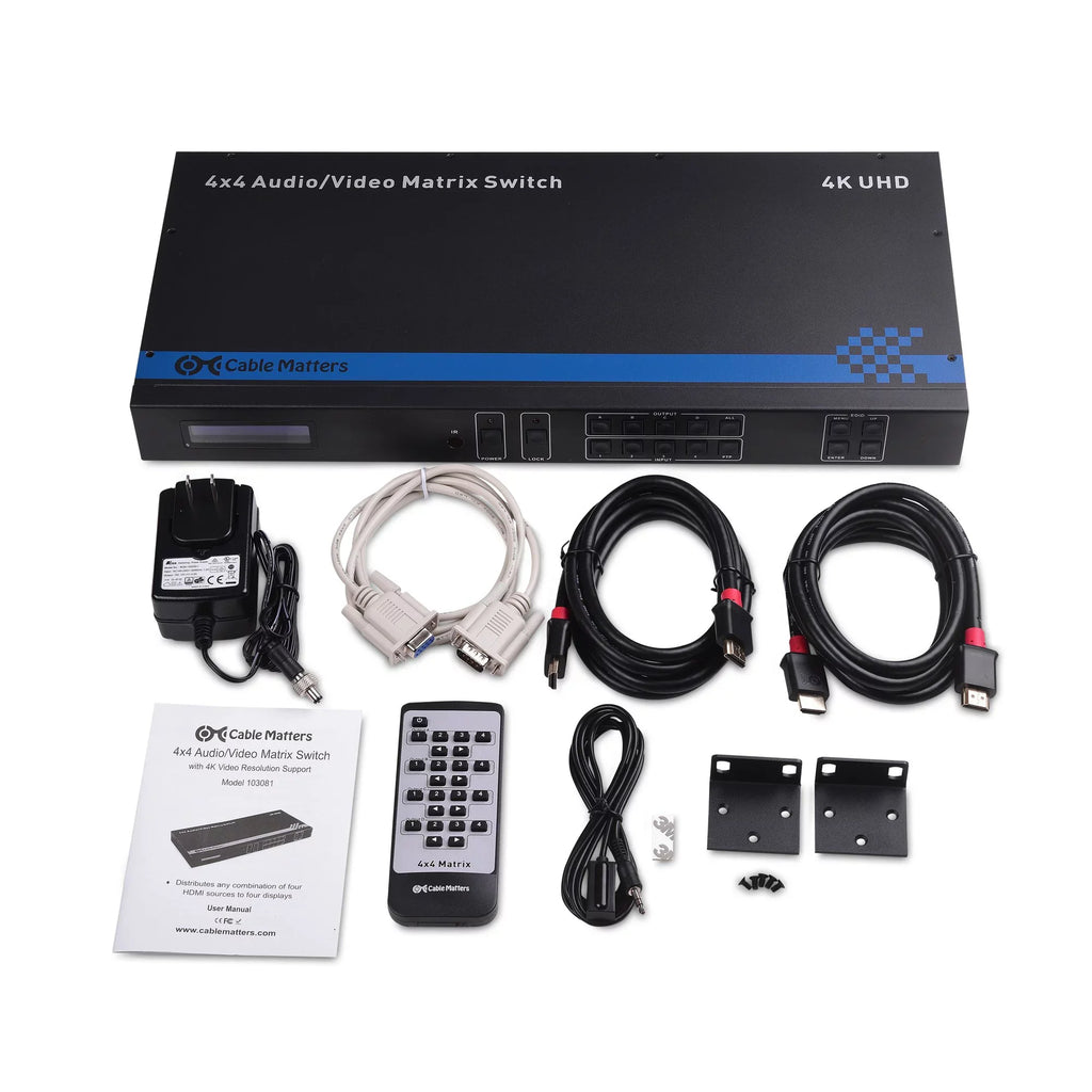 Cable Matters 4K 60Hz  Matrix Switch 4 in 4 Out with -232 and / Remote Access Configuration - Supports 18Gbps  2.0,  High Dynamic Range,  2.2, 24 Bit ,  4:4:4 Format